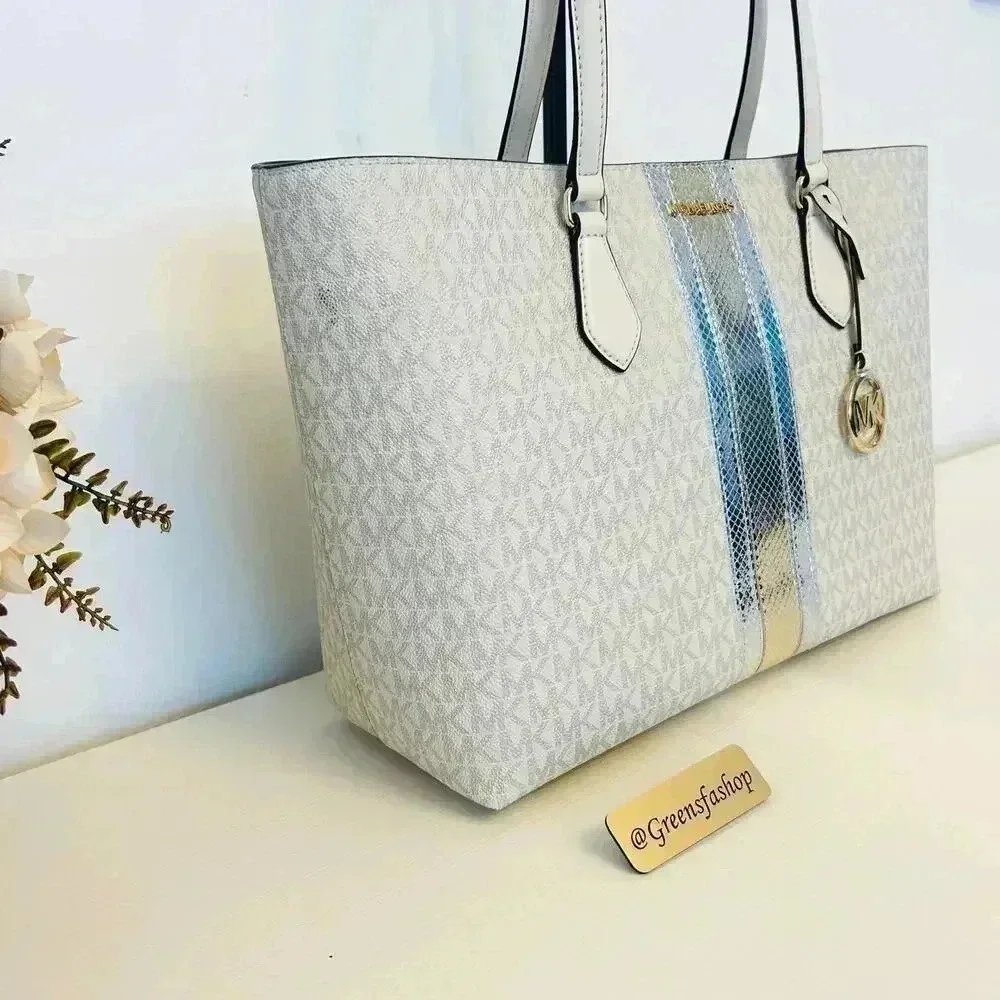 Michael Kors Purse & Wallet Sheila Large Signature & Metallic Tote Bag Pale gold - Picture 4 of 12
